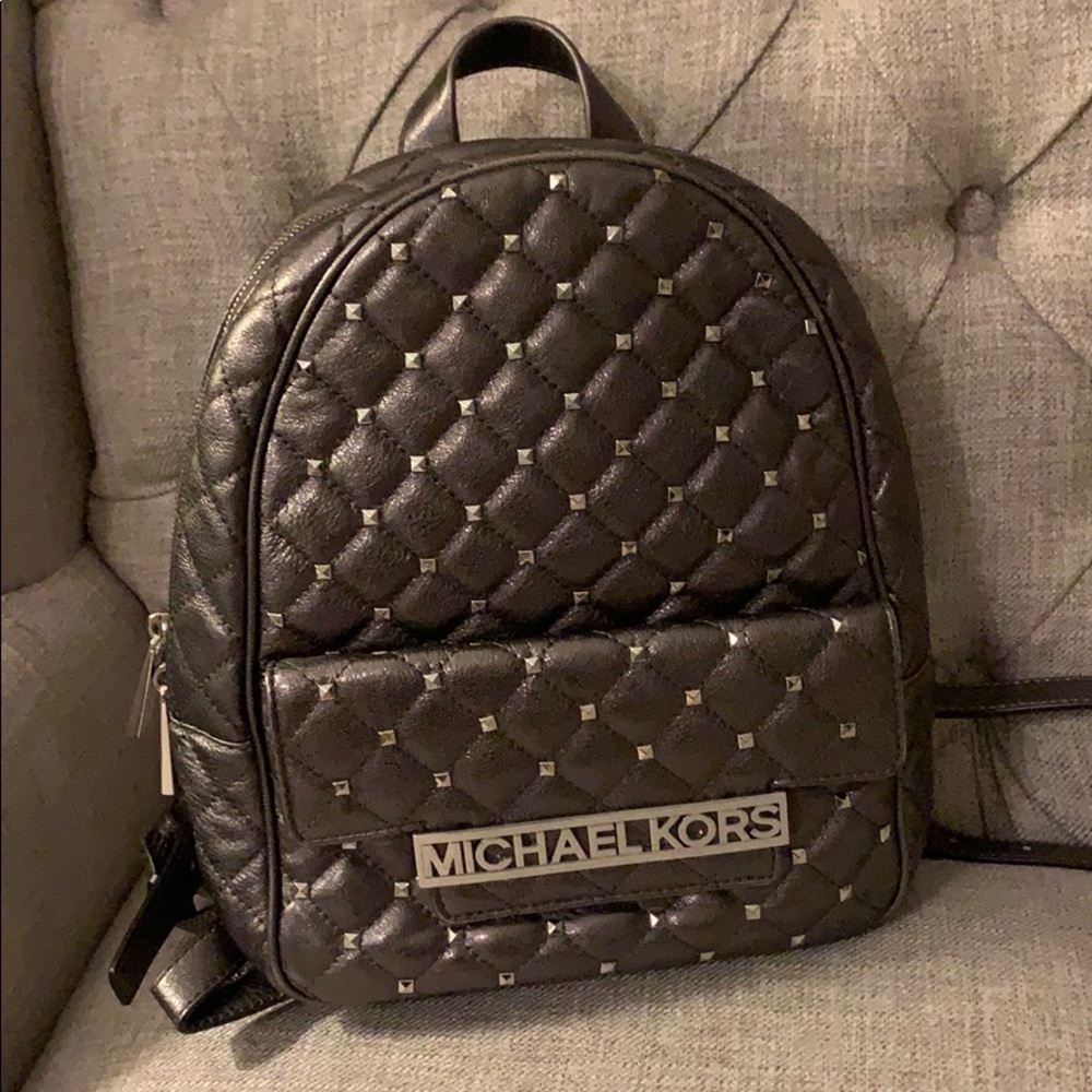 Michael Kors metallic grey Kim quilted backpack